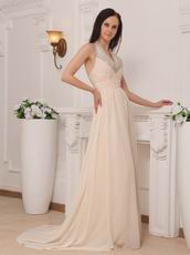 Halter Brush Train Baby Pink Chiffon Beaded Prom Dress 2014