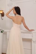 Halter Brush Train Baby Pink Chiffon Beaded Prom Dress 2014