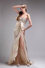 Brush Train Side Split Beading Champagne Gorgeous Prom Dress