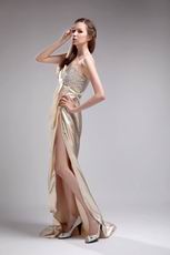 Brush Train Side Split Beading Champagne Gorgeous Prom Dress