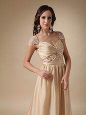Criss Cross Decorate Golden Dress For Mother Of The Bride