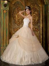 Appliqued Dentate Bottom Quinceanera Dress With Handmade Flower