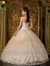 Appliqued Dentate Bottom Quinceanera Dress With Handmade Flower