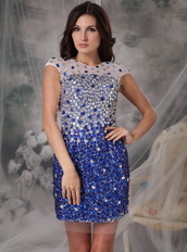 Royal Blue Scoop Backless Mini-length Crystals Short Prom Dress Unique