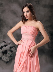 Watermelon Strapless Cocktail Prom Dress With Cascade Unique Design