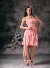 Watermelon Strapless Cocktail Prom Dress With Cascade Unique Design