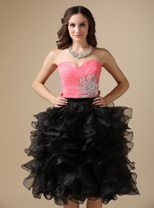 Pink and Black Short Ball Gown Ruffled Cocktail Dress Unique