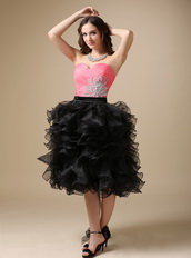 Pink and Black Short Ball Gown Ruffled Cocktail Dress Unique