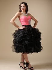 Pink and Black Short Ball Gown Ruffled Cocktail Dress Unique