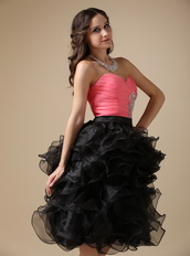 Pink and Black Short Ball Gown Ruffled Cocktail Dress Unique