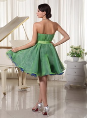 Green Cute Organza Cocktail Dress With Handmade Flower Waistline Unique