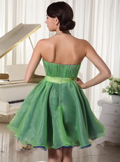 Green Cute Organza Cocktail Dress With Handmade Flower Waistline Unique