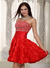 Stpapless Rolling Flower Fabric Cocktail Prom Dress Scarlet Red Unique