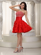 Stpapless Rolling Flower Fabric Cocktail Prom Dress Scarlet Red Unique