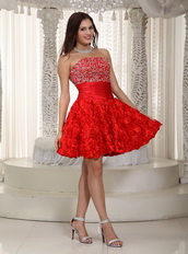 Stpapless Rolling Flower Fabric Cocktail Prom Dress Scarlet Red Unique