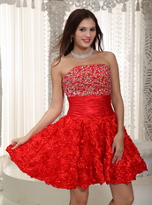 Stpapless Rolling Flower Fabric Cocktail Prom Dress Scarlet Red Unique