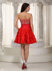 Stpapless Rolling Flower Fabric Cocktail Prom Dress Scarlet Red Unique