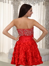 Stpapless Rolling Flower Fabric Cocktail Prom Dress Scarlet Red Unique