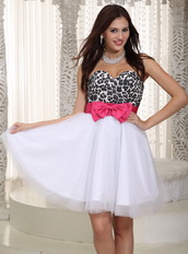 White A-line Leopard Prom Dress Short Skirt With Bowknot Unique