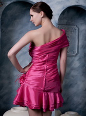 Hot Pink Taffeta Mini Cocktail Dress With Detacheable Shawl Unique