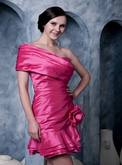 Hot Pink Taffeta Mini Cocktail Dress With Detacheable Shawl Unique