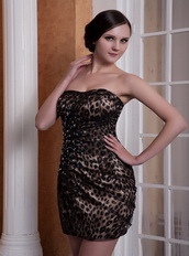 Leopard Printed Special Fabric Mini-length Cocktail Dress Unique