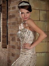 Champagne Mini-length Sequin Cocktail Business Dress With Diamonds Unique