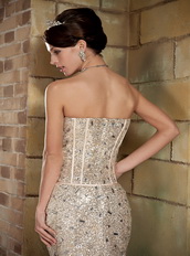 Champagne Mini-length Sequin Cocktail Business Dress With Diamonds Unique