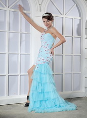 Light Aqua Blue One Shoulder High-low Cocktail Party Dress For Lady Unique