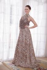 Unique High-neck Leopard Printed Chiffon Sexy Prom Dress