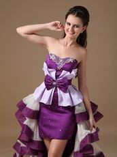 Multi-Color White And Purple Short Front Long Back Cocktail Dress