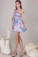 Printed Chiffon Fabric Prom Dress With Halter Mini Skirt