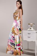 Colorful Printed Fabric Cross Back Women In Prom Dress 2014