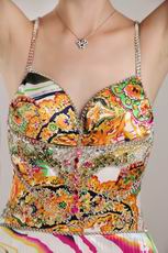 Colorful Printed Fabric Cross Back Women In Prom Dress 2014