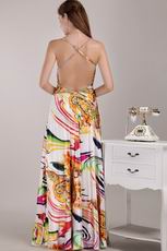 Colorful Printed Fabric Cross Back Women In Prom Dress 2014