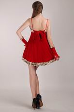 Spaghetti Straps Red Prom Dress With Leopard Print For Christmas