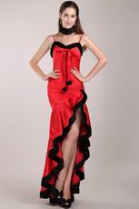 Red Christmas Prom Dress With Spaghetti Straps High-low Skirt