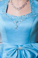 Short Sleeves Cascade Gradually Changing Blue Evening Gowns