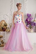 Unique Sweetheart ink Net Long Prom Dress With Appliques