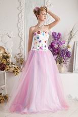 Unique Sweetheart ink Net Long Prom Dress With Appliques