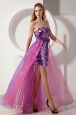 Ablaze High-Low Purple Sequin Pink Business Cocktails Dress