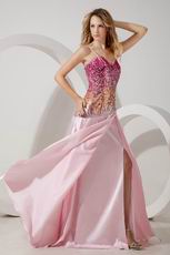 Unique Spaghetti Straps Colorful Sequin Pink Prom Dress With Split