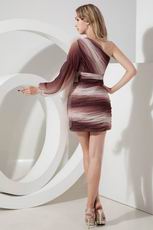 One Shoulder Contrast Color Graduation Dress Single Long Sleeve