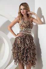 Halter One Shoulder Leopard Print Fabric Cockails Dress Backless