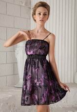 Printed Fabric Prom Dress With Short Spaghetti Straps Skirt