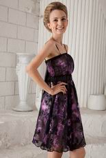 Printed Fabric Prom Dress With Short Spaghetti Straps Skirt
