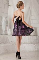 Printed Fabric Prom Dress With Short Spaghetti Straps Skirt
