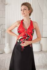 New Arrival Halter Skirt Prom Dress Red and Black Printed Flowers
