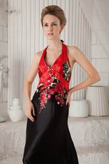 New Arrival Halter Skirt Prom Dress Red and Black Printed Flowers