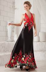 New Arrival Halter Skirt Prom Dress Red and Black Printed Flowers